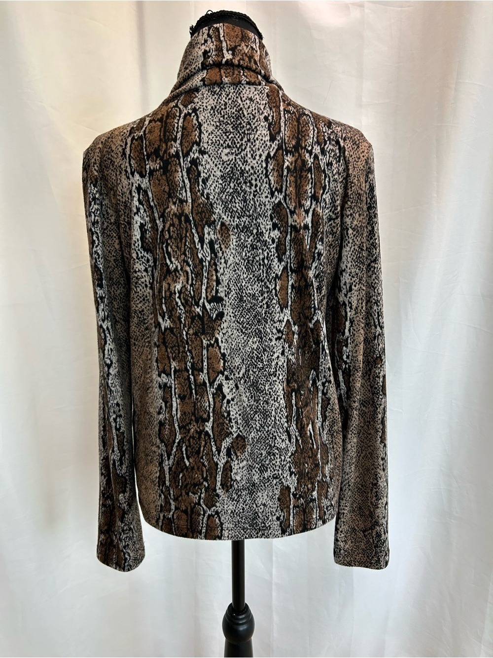 Zara Python Snake Animal Print Turtleneck Sweater Top Tan Brown Cream Sz L - Picture 5 of 10